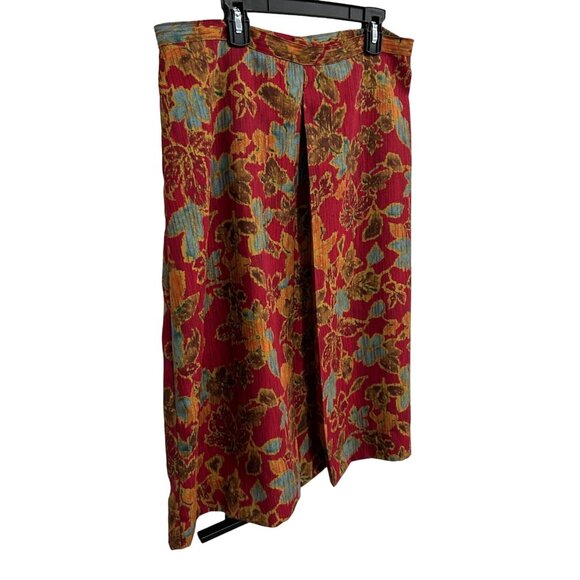 Leslie Fay Sz 14 Floral Pleated Skirt Scarf Red Multi Office Professional Artsy - Picture 3 of 8